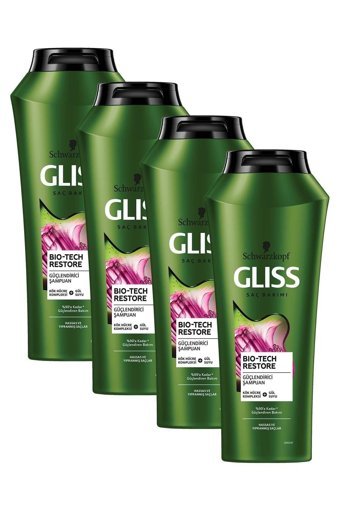 Gliss Bio-Tech Onarıcı Düz Saçlar İçin Kremsiz Şampuan Unisex Şampuanı 4x525 ml