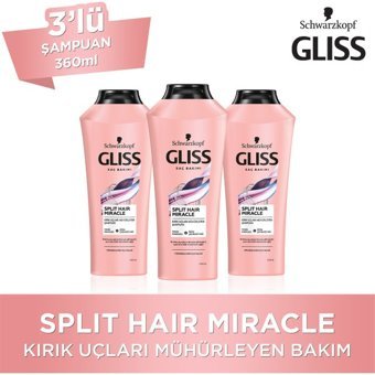 Gliss Hair Miracle Onarıcı Düz Saçlar İçin Kremsiz Şampuan Unisex Şampuanı 3x360 ml