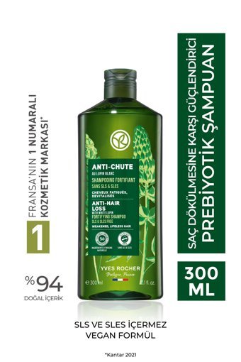 Yves Rocher Anti-Chute Saç Dökülmesine Karşı Düz Saçlar İçin Sülfatsız Parabensiz Kremsiz Şampuan Unisex Şampuanı 300 ml