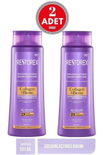 Restorex Collagen&Biotin Düz Saçlar İçin Parabensiz Kremsiz Şampuan Unisex Şampuanı 2x500 ml
