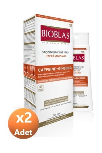 Bioblas Caffeine Ginseng Saç Dökülmesine Karşı Düz Saçlar İçin Sülfatsız Keratin Ginseng Özlü Parabensiz Kremsiz Şampuan Unisex Şampuanı 2x360 ml