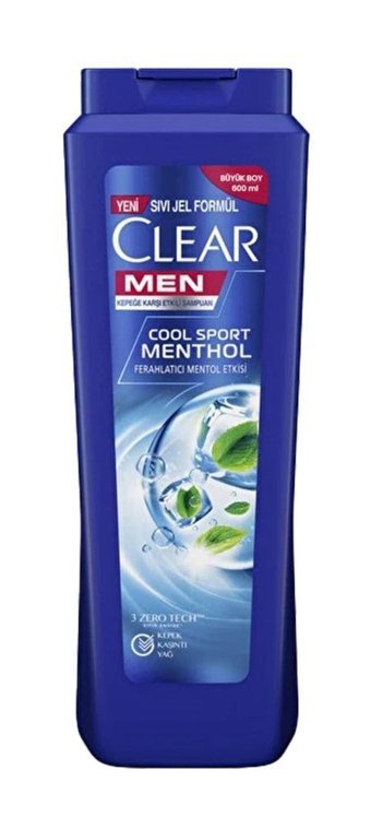 Clear Cool Sport Kepek Karşıtı Düz Saçlar İçin Mentollü Kremsiz Şampuan Erkek Şampuanı 600 ml