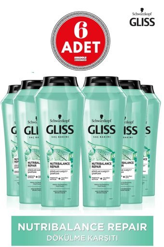 Gliss Nutribalance Repair Saç Dökülmesine Karşı Düz Saçlar İçin Kremsiz Şampuan Unisex Şampuanı 6x500 ml