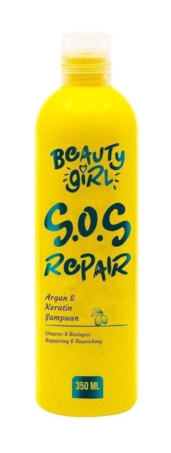 Beauty Girl Sos Repair Onarıcı İnce Telli Düz Saçlar İçin Keratin Argan Yağlı Kremsiz Şampuan Unisex Şampuanı 350 ml