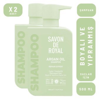 Savon De Royal Onarıcı Boyalı Düz Saçlar İçin Sülfatsız Argan Yağlı Parabensiz Kremsiz Şampuan Unisex Şampuanı 500 ml