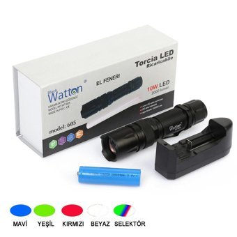 Watton WT-605 Basmalı 2000 Lümen Uzun Menzilli LED Şarjlı El Feneri