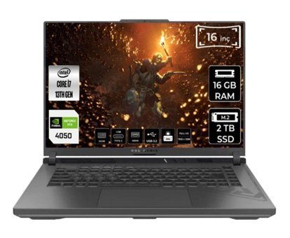 Asus ROG Strix G16 G614JU-N3195 Harici GeForce RTX 4050 Intel Core i7 13650HX 16 GB DDR5 2 TB SSD 16 inç WUXGA Freedos Gaming Laptop