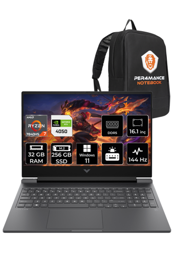 HP Victus 16 Harici GeForce RTX 4050 AMD Ryzen 7 7840HS 32 GB DDR5 256 GB SSD 16.1 inç FHD Windows 11 Home Gaming Laptop PER4 ÇANTA