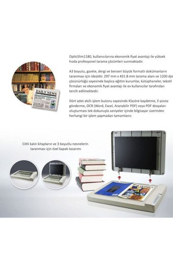 Plustek Opticslim 1180 1200 Dpi CIS MacOS-Windows Tarayıcı Beyaz-Gri