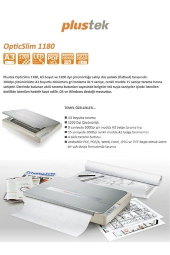 Plustek Opticslim 1180 1200 Dpi CIS MacOS-Windows Tarayıcı Beyaz-Gri