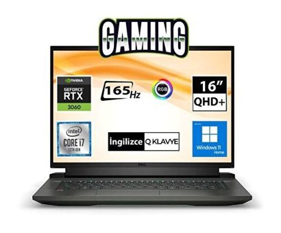 Dell Gaming G16 7620 G71676206204F04 Harici GeForce RTX 3060 Intel Core i7 12700H 32 GB DDR5 1 TB SSD 16 inç QHD Windows 11 Home Gaming Laptop