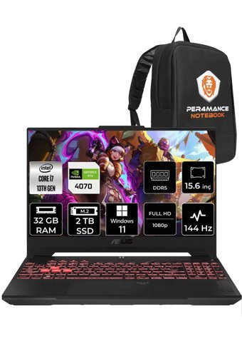 Asus TUF Gaming LP097 Harici GeForce RTX 4070 Intel Core i7 13620H 32 GB DDR4 2 TB SSD 15.6 inç FHD Windows 11 Pro Gaming Laptop PER4 ÇANTA