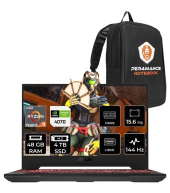 Asus TUF Gaming A15 LP041 Harici GeForce RTX 4070 AMD Ryzen 9 7940HS 48 GB DDR5 4 TB SSD 15.6 inç FHD Freedos Gaming Laptop PER4 ÇANTA