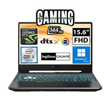 Asus TUF Gaming F15 FX506HEB-RS00TT Harici GeForce RTX 3050 Ti Intel Core i5 11400H 16 GB DDR5 512 GB SSD 15.6 inç FHD Windows 11 Home Gaming Laptop
