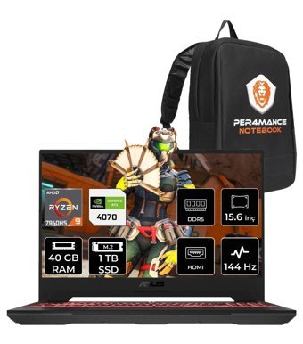 Asus TUF Gaming A15 LP042 Harici GeForce RTX 4070 AMD Ryzen 9 7940HS 40 GB DDR5 1 TB SSD 15.6 inç FHD Freedos Gaming Laptop PER4 ÇANTA