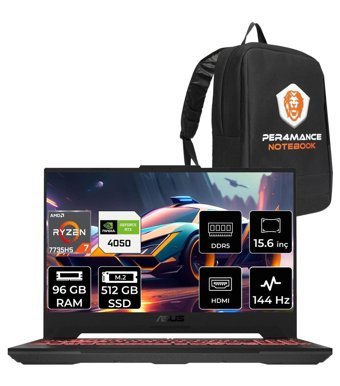 Asus TUF Gaming A15 LP030 Harici GeForce RTX 4050 AMD Ryzen 7 7735HS 96 GB DDR5 512 GB SSD 15.6 inç FHD Freedos Gaming Laptop PER4 ÇANTA
