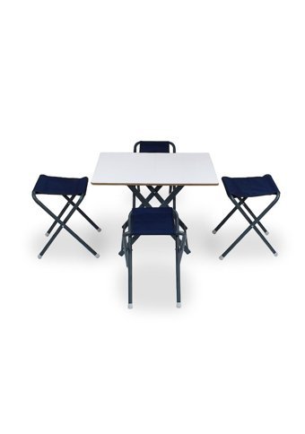 Asudehome 66x43 cm 4 Tabureli Dikdörtgen Ahşap Katlanır Kamp Masası Beyaz