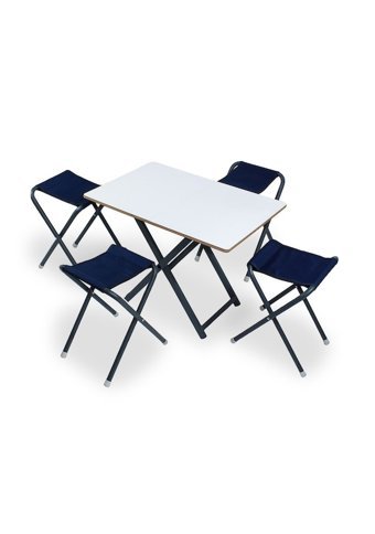 Asudehome 66x43 cm 4 Tabureli Dikdörtgen Ahşap Katlanır Kamp Masası Beyaz