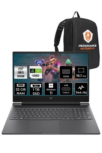 HP Victus 16 9J238EA Harici GeForce RTX 4060 Intel Core i5 14500HX 32 GB DDR5 1 TB SSD 16.1 inç FHD Windows 11 Pro Gaming Laptop PER4 ÇANTA