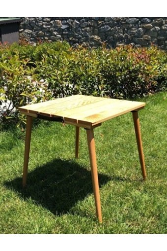Elisra 40x40 cm Çantalı Kare Ahşap Katlanır Kamp Masası Kahverengi