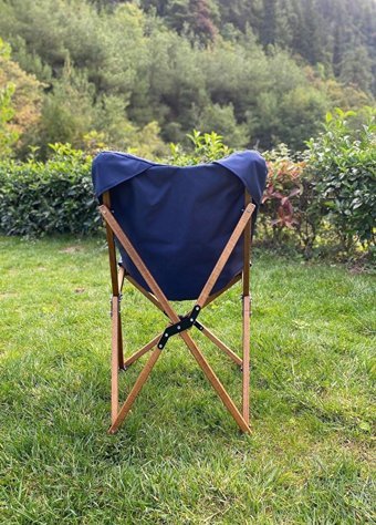 Bag The Joy 50x50 cm Tabureli Çantalı Kare Ahşap Katlanır Kamp Masası Kahverengi - Lacivert
