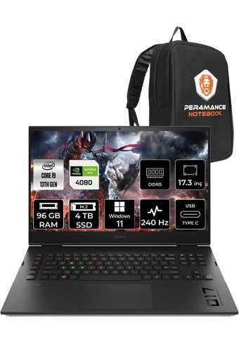 HP OMEN 17 7P6D5EA Harici GeForce RTX 4080 Intel Core i9 13900HX 96 GB DDR5 2 TB - 2 TB SSD 17.3 inç QHD Windows 11 Home Gaming Laptop PER4 ÇANTA