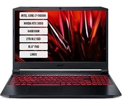 Acer AN515-57 NH.QELEY.00A-08 Harici GeForce RTX 3050 Intel Core i7 11600H 64 GB DDR4 2 TB SSD 15.6 inç FHD Freedos Gaming Laptop