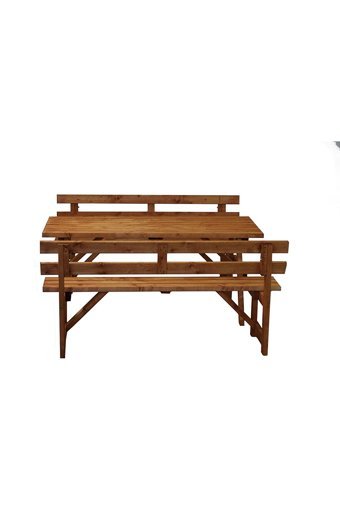 Alaçam Mobilya 130x73 cm Tabureli Dikdörtgen Ahşap Tek Parça Kamp Masası Kahverengi