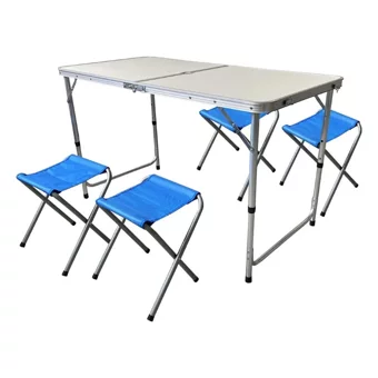 Express Reyon 120x60 cm Tabureli Dikdörtgen Alüminyum Katlanır Kamp Masası Gri
