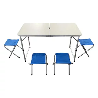 Express Reyon 120x60 cm Tabureli Dikdörtgen Alüminyum Katlanır Kamp Masası Gri