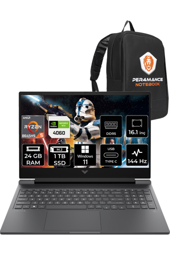HP Victus 15 A05NJEA Harici GeForce RTX 4060 AMD Ryzen 5 8645HS 24 GB DDR5 1 TB SSD 15.6 inç FHD Windows 11 Home Gaming Laptop PER4 ÇANTA