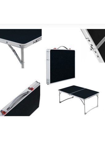 Efa Home 60x40 cm Mini Dikdörtgen Metal Katlanır Kamp Masası Siyah
