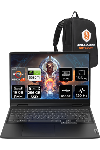 Lenovo Ideapad 3 82SB00X6TX Harici GeForce RTX 3050 Ti AMD Ryzen 7 6800H 16 GB DDR5 256 GB SSD 15.6 inç FHD Freedos Gaming Laptop PER4 ÇANTA