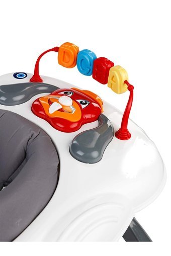 Baby2Go 2076 Budy 6 Tekerlekli 3 Kademeli Oyuncaklı Müzikli Örümcek Yürüteç Gri