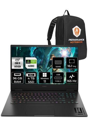 HP OMEN 16 9J2A5EA Harici GeForce RTX 4080 Intel Core i9 14900HX 96 GB DDR5 4 TB SSD 16.1 inç FHD Windows 11 Pro Gaming Laptop PER4 ÇANTA