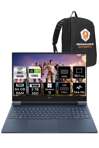 HP Victus 16 9J235EA Harici GeForce RTX 4060 Intel Core i7 14700HX 64 GB DDR5 2 TB SSD 16.1 inç FHD Windows 11 Pro Gaming Laptop PER4 ÇANTA