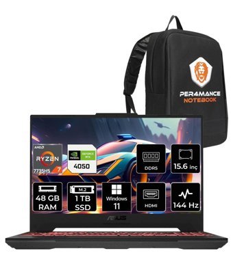 Asus TUF Gaming A15 LP030 Harici GeForce RTX 4050 AMD Ryzen 7 7735HS 48 GB DDR5 1 TB SSD 15.6 inç FHD Windows 11 Pro Gaming Laptop PER4 ÇANTA