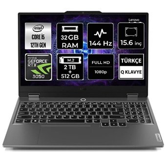 Lenovo LOQ 15IAX9 83GS007VTR-08 Harici GeForce RTX 3050 Intel Core i5 12450HX 32 GB DDR5 2 TB - 512 GB SSD 15.6 inç FHD Freedos Gaming Laptop