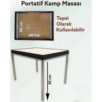 Atef Portatif 68x50 cm Dikdörtgen Kamp Masası Beyaz