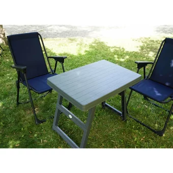 Bimbambom 45x60 cm Tabureli Dikdörtgen Plastik Katlanır Kamp Masası Gri - Lacivert