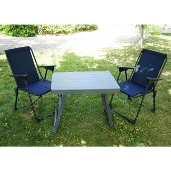 Bimbambom 45x60 cm Tabureli Dikdörtgen Plastik Katlanır Kamp Masası Gri - Lacivert