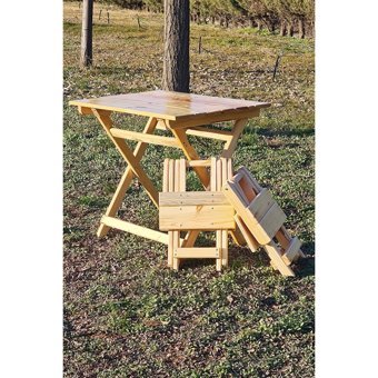 Esnature 70x50 cm 2 Tabureli Dikdörtgen Ahşap Katlanır Kamp Masası Kahverengi