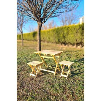 Esnature 70x50 cm 2 Tabureli Dikdörtgen Ahşap Katlanır Kamp Masası Kahverengi