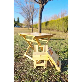 Esnature 70x50 cm 2 Tabureli Dikdörtgen Ahşap Katlanır Kamp Masası Kahverengi
