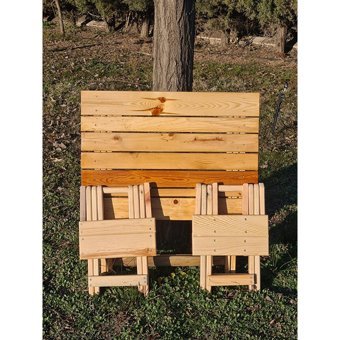 Esnature 70x50 cm 2 Tabureli Dikdörtgen Ahşap Katlanır Kamp Masası Kahverengi