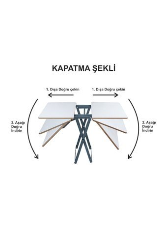 Asudehome 66x43 cm 2 Tabureli Dikdörtgen Ahşap Katlanır Kamp Masası Beyaz