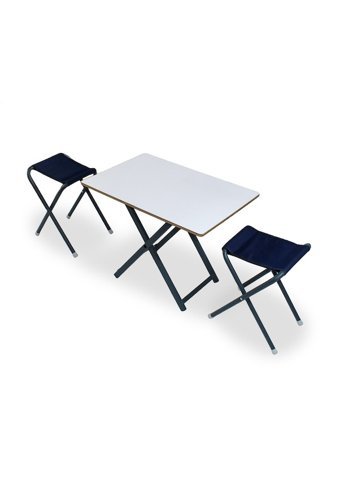 Asudehome 66x43 cm 2 Tabureli Dikdörtgen Ahşap Katlanır Kamp Masası Beyaz