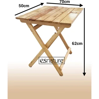Esnature 70x50 cm 4 Tabureli Dikdörtgen Ahşap Katlanır Kamp Masası Kahverengi