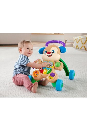 Fisher-Price Eğitici Köpekçik Köpekli 4 Tekerlekli Oyuncaklı Müzikli İlk Adım Yürüteç Kahverengi