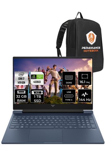 HP Victus 16 9J235EA Harici GeForce RTX 4060 Intel Core i7 14700HX 32 GB DDR5 1 TB SSD 16.1 inç FHD Freedos Gaming Laptop PER4 ÇANTA